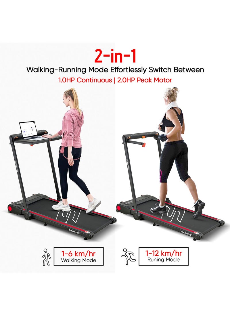Sparnod Fitness STH-3080: Walking Pad & Treadmill, 2.0Hp Peak Dc Motor, Compact & Foldable, Detachable Desk, Dual Led, 12 Pre-Set Programs, Watch Remote, Bluetooth Speakers, Built-In Wheels  - Image 3