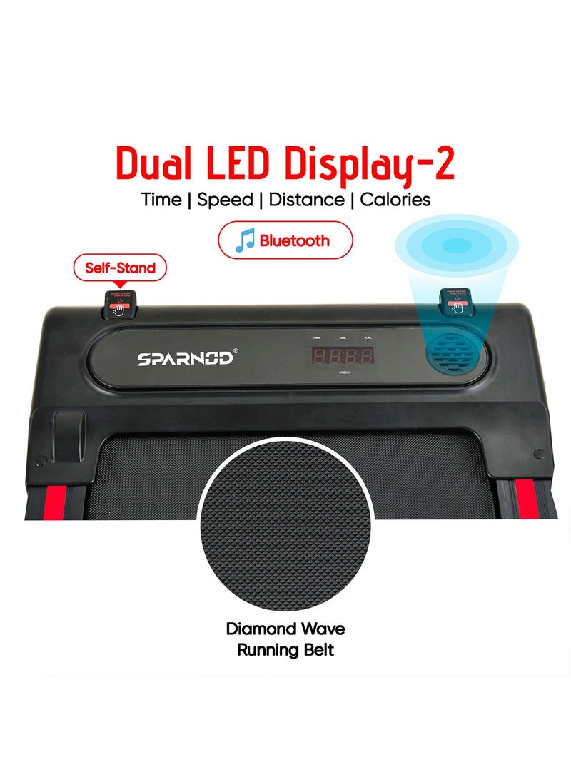 Sparnod Fitness - STH-3080: Walking Pad & Treadmill, 2.0Hp Peak Dc Motor, Compact & Foldable, Detachable Desk, Dual Led, 12 Pre-Set Programs, Watch Remote, Bluetooth Speakers, Built-In Wheels - Image 1