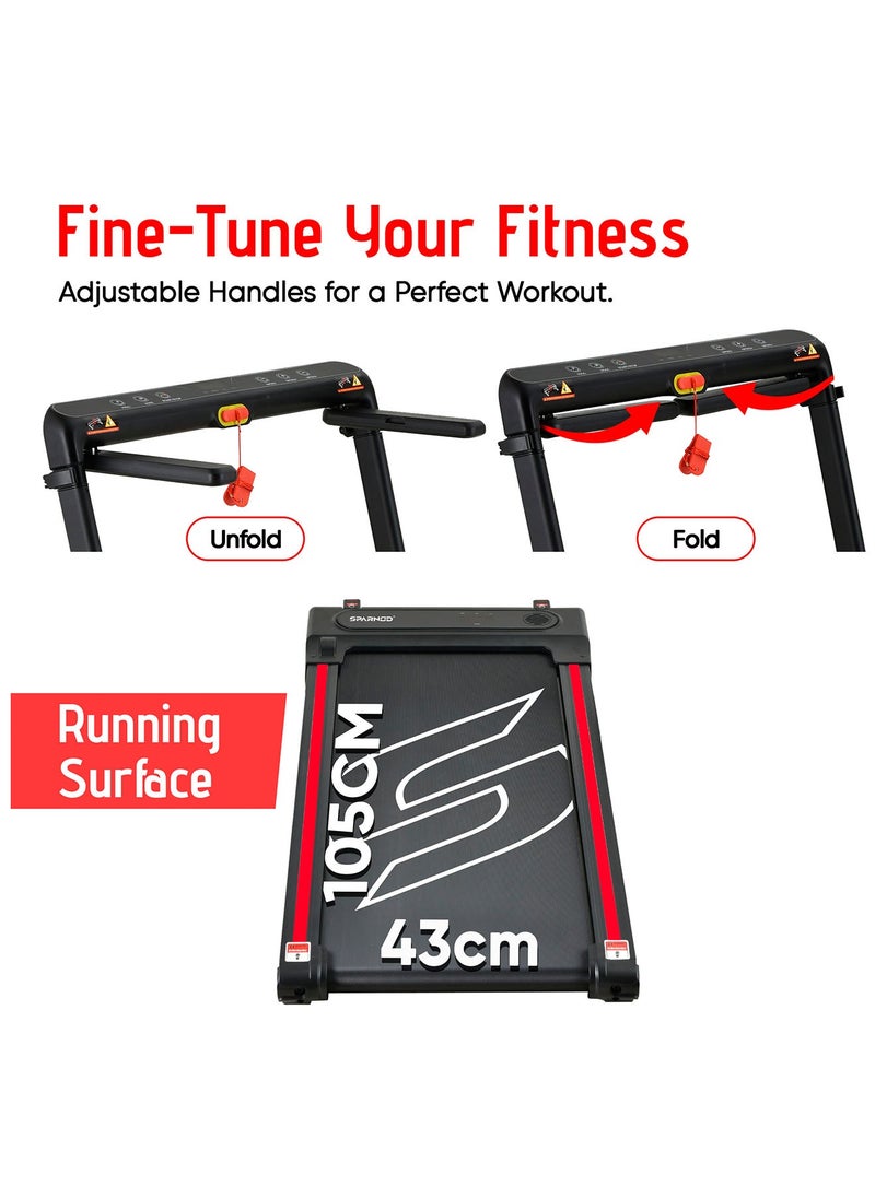 Sparnod Fitness - STH-3080: Walking Pad & Treadmill, 2.0Hp Peak Dc Motor, Compact & Foldable, Detachable Desk, Dual Led, 12 Pre-Set Programs, Watch Remote, Bluetooth Speakers, Built-In Wheels - Image 1