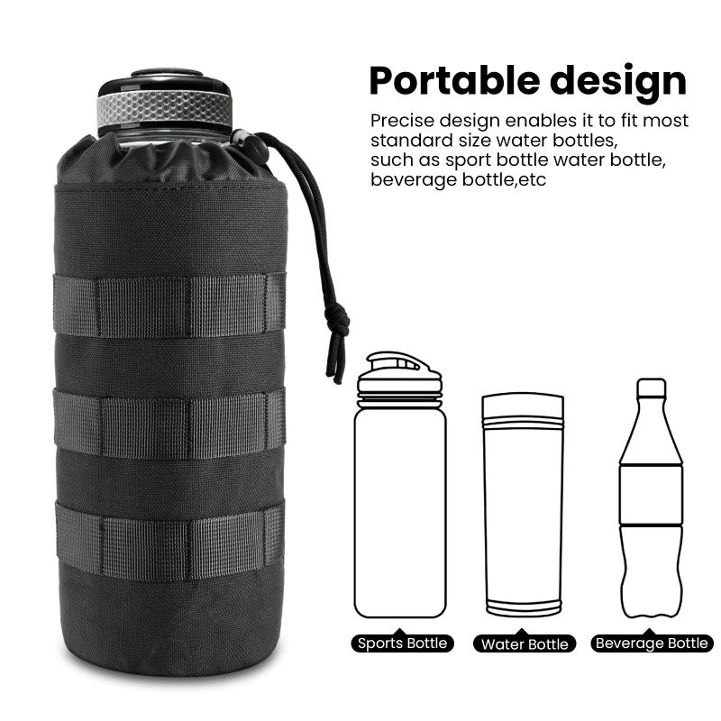 FRTKK Tactical MOLLE Water Bottle Pouch with Drawstring Open Top & Mesh Bottom, Military Water Bottle Holder Bag Sports Travel Hydration Carrier (Black-1 Pack) - Image 3