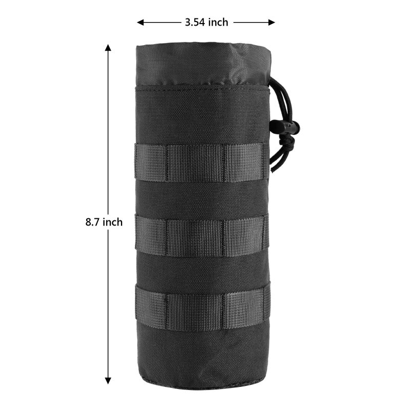 FRTKK Tactical MOLLE Water Bottle Pouch with Drawstring Open Top & Mesh Bottom, Military Water Bottle Holder Bag Sports Travel Hydration Carrier (Black-1 Pack) - Image 2
