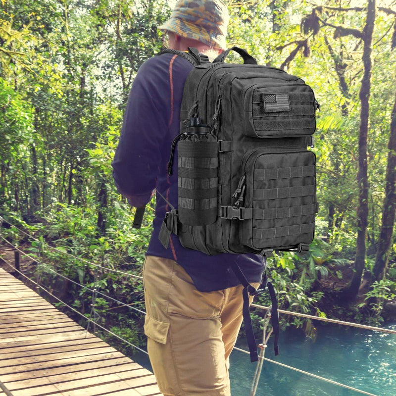 FRTKK Tactical MOLLE Water Bottle Pouch with Drawstring Open Top & Mesh Bottom, Military Water Bottle Holder Bag Sports Travel Hydration Carrier (Black-1 Pack) - Image 5