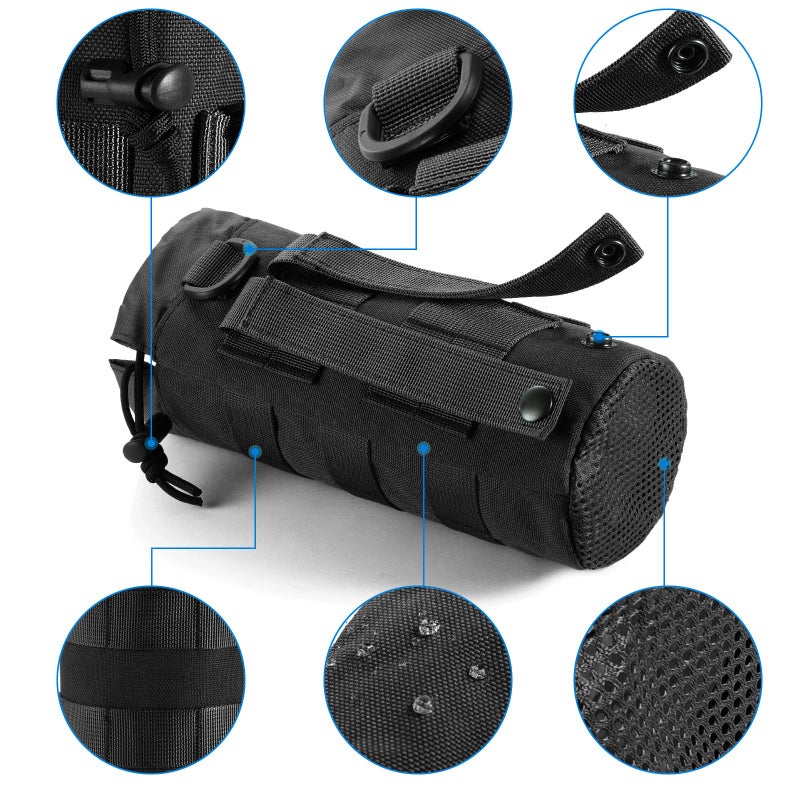 FRTKK Tactical MOLLE Water Bottle Pouch with Drawstring Open Top & Mesh Bottom, Military Water Bottle Holder Bag Sports Travel Hydration Carrier (Black-1 Pack) - Image 4