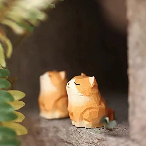ALHBEJT Wooden Cat Figurines Sculpture Statue Lovely Small Carved Orange Cat Statue Handmade Wood Kitten Art Carving Work for Home Office Decoration (Little Orange Cat) - Image 5