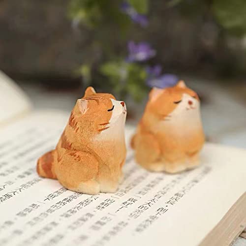 ALHBEJT Wooden Cat Figurines Sculpture Statue Lovely Small Carved Orange Cat Statue Handmade Wood Kitten Art Carving Work for Home Office Decoration (Little Orange Cat) - Image 4