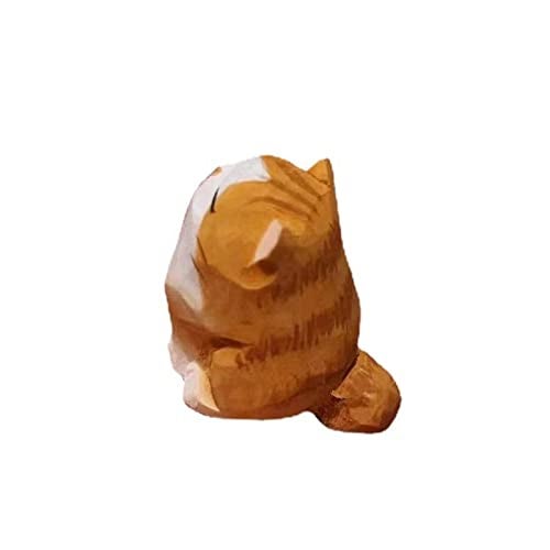 ALHBEJT Wooden Cat Figurines Sculpture Statue Lovely Small Carved Orange Cat Statue Handmade Wood Kitten Art Carving Work for Home Office Decoration (Little Orange Cat) - Image 2