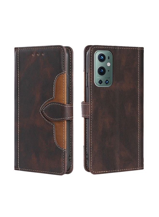 HuHa Case Cover For For OnePlus 9 Pro Skin Feel Straw Hat Magnetic Buckle Leather Phone Case(Brown) 