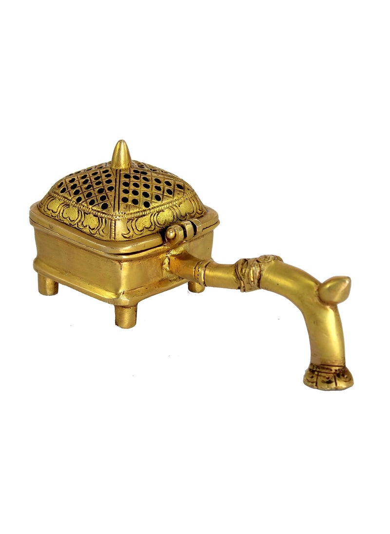 ESPLANADE ESPLANADE Brass Incense Burner Dhoop Dani Stand with Handle 15 CmsSquare  - Image 3