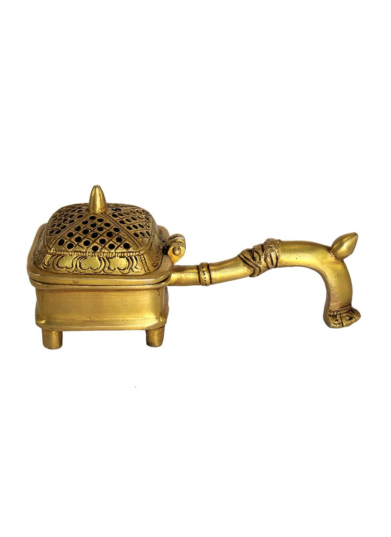 ESPLANADE ESPLANADE Brass Incense Burner Dhoop Dani Stand with Handle 15 CmsSquare  - Image 1