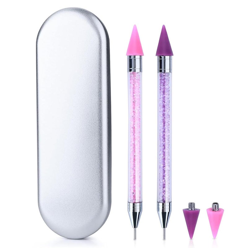 MAYCREATE 2pcs Nail Art Tools Rhinestone Pick Up Tool for Diamond Painting Nail Art Dual Head Rhinestones Pick Up Pen with 2 Extra Nibs Nail Dotting Pen Picker Pen for DIY - Image 1