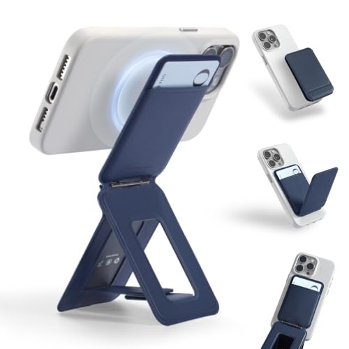 MOFT Phone Tripod Wallet, 3 in 1 Phone Stand, NFC-Supported Magnetic Phone Wallet, MOVAS Vegan Leather Adjustable Card Holder, Navy Blue - Image 1