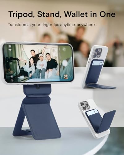 MOFT Phone Tripod Wallet, 3 in 1 Phone Stand, NFC-Supported Magnetic Phone Wallet, MOVAS Vegan Leather Adjustable Card Holder, Navy Blue - Image 2