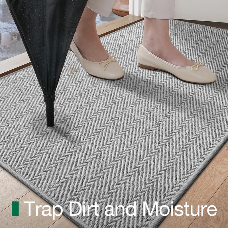 LUMI Ultra Thin Indoor Door Mat for Entrance 32"x48", Non Slip Entryway Mat, Low Profile Doormat, Unique Herringbone Design Carpet for Inside, Patio, Porch, Gray - Image 4