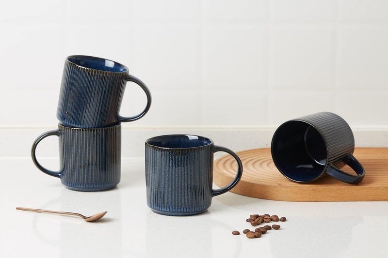 famiware Coffee Mug Set for 4 Star 12 oz Catering Mugs Cup Set with Handle for Coffee Tea Cocoa Milk  Ceramic Stoneware Drinkware Set Nebulas Blue - Image 2