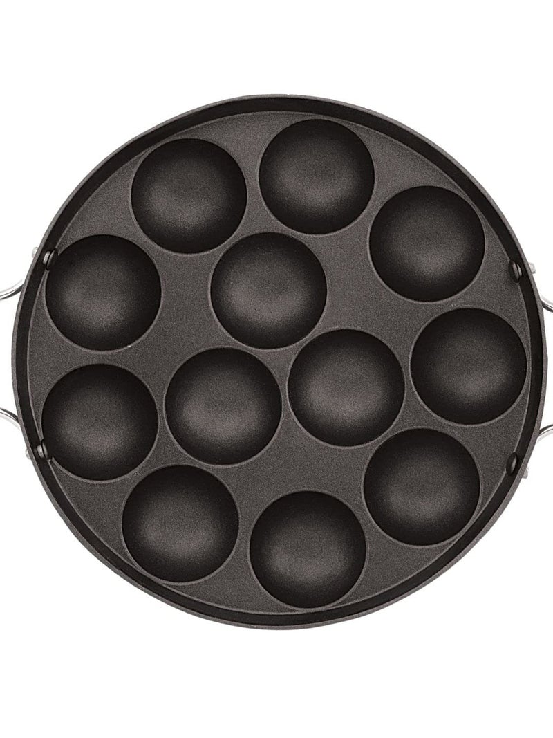 KD ZONE Aluminium Non-Stick 12 Cavities Appam Patra with Lid Oil Brush and Scrub Paniyarrakal Paniyaram Appam Maker (Black, Red) - Image 3