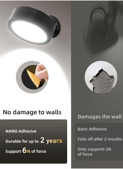 EZVALO EZVALO Rechargeable 360° Rotation Dimmable Wireless LED Wall Mounted Lights for Bedroom 3 Color Temperatures & Remote & Touch Control 5500mAh Battery (Black - 3Pack)  - Image 3