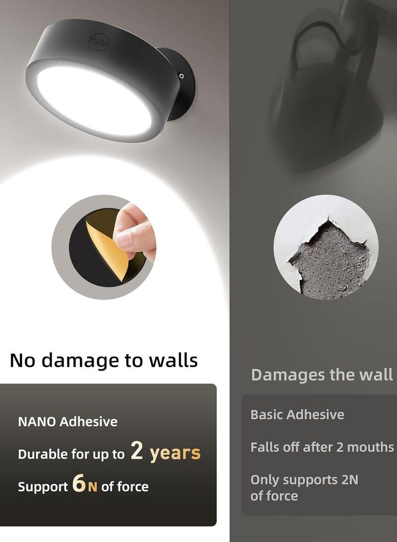 EZVALO Rechargeable 360° Rotation Dimmable Wireless LED Wall Mounted Lights for Bedroom 3 Color Temperatures & Remote & Touch Control 5500mAh Battery (Black - 3Pack) - Image 3