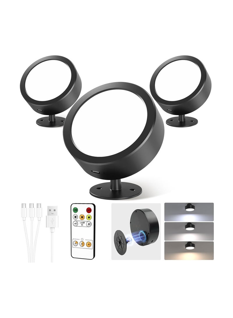 EZVALO Rechargeable 360° Rotation Dimmable Wireless LED Wall Mounted Lights for Bedroom 3 Color Temperatures & Remote & Touch Control 5500mAh Battery (Black - 3Pack) - Image 1