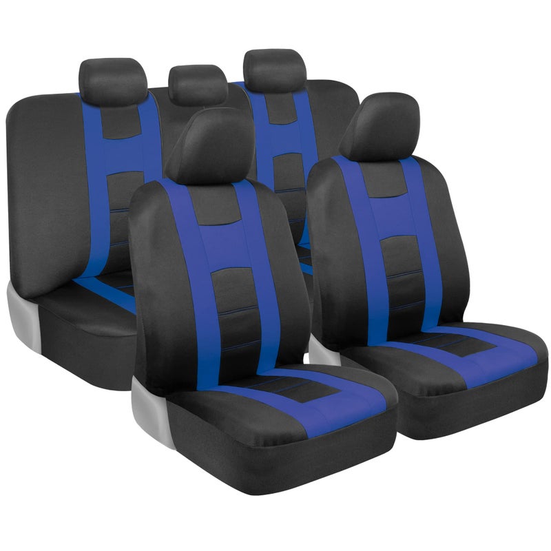 أغطية مقاعد BDK carXS للسيارات زرقاء ثنائية اللون مع غطاء المقعد الخلفي المتطابق مصممة لتناسب معظم السيارات والشاحنات والفانات وSUV ملحقات داخلية للسيارة مجموعة كاملة