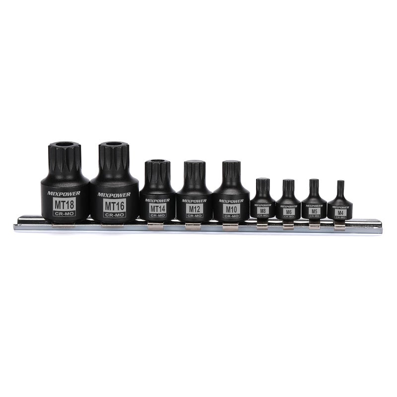 MIXPOWER Low Profile Impact Triple Square Bit Socket Set, Solid One Piece Construction, M4- M18, Chrome Molybdenum Steel, 9 Pieces Set - Image 2