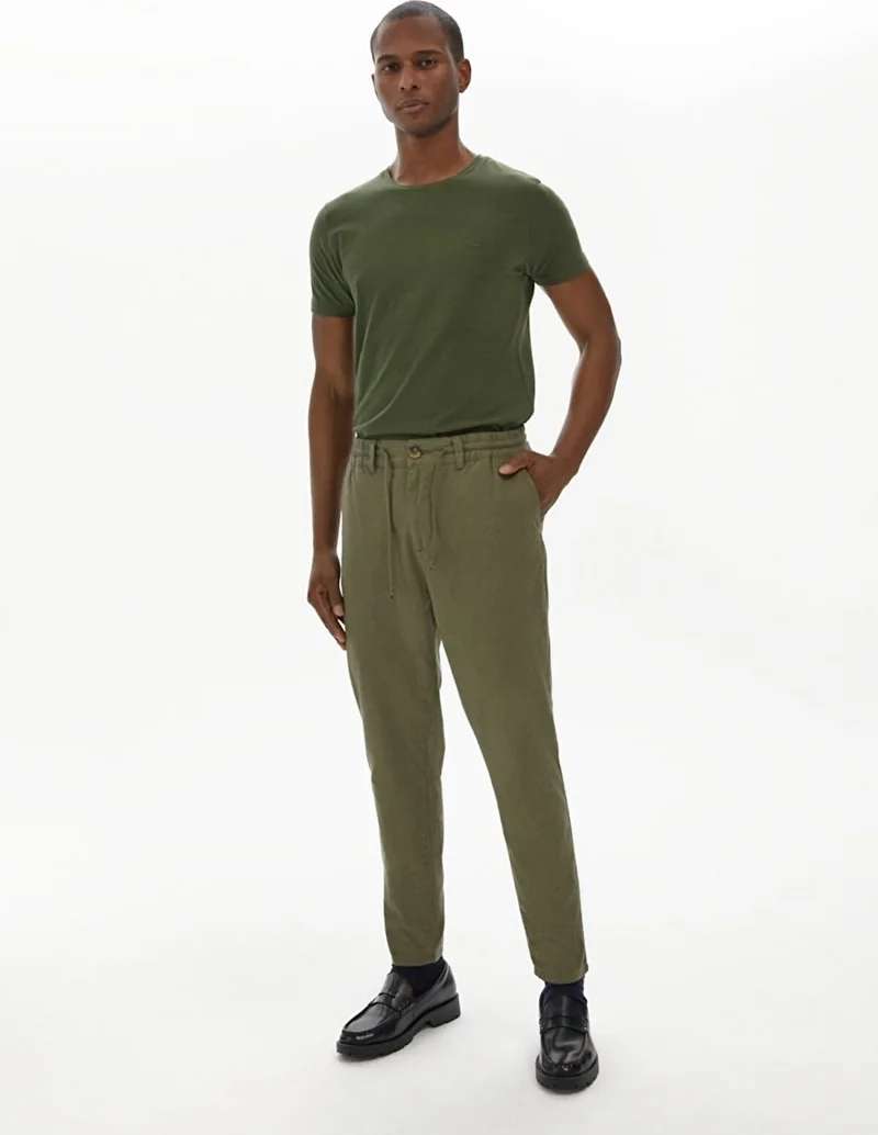 Men's Linen Look Regular Straight Leg Green Trousers