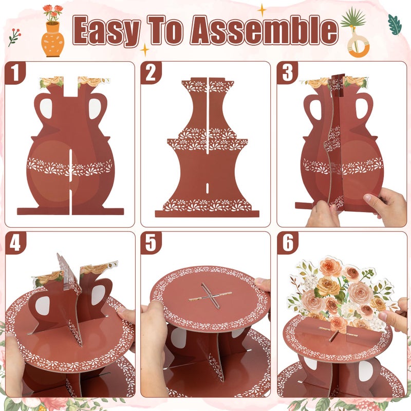 ANGOLIO De Barro Mexicanos Cupcake Stand Party Supplies - 3 Tier Mexican Flower Birthday Cupcake Tower Taco Dessert Holder Display Party Decorations for Wedding Baby Shower Birthday Fiesta (Brown) - Image 4