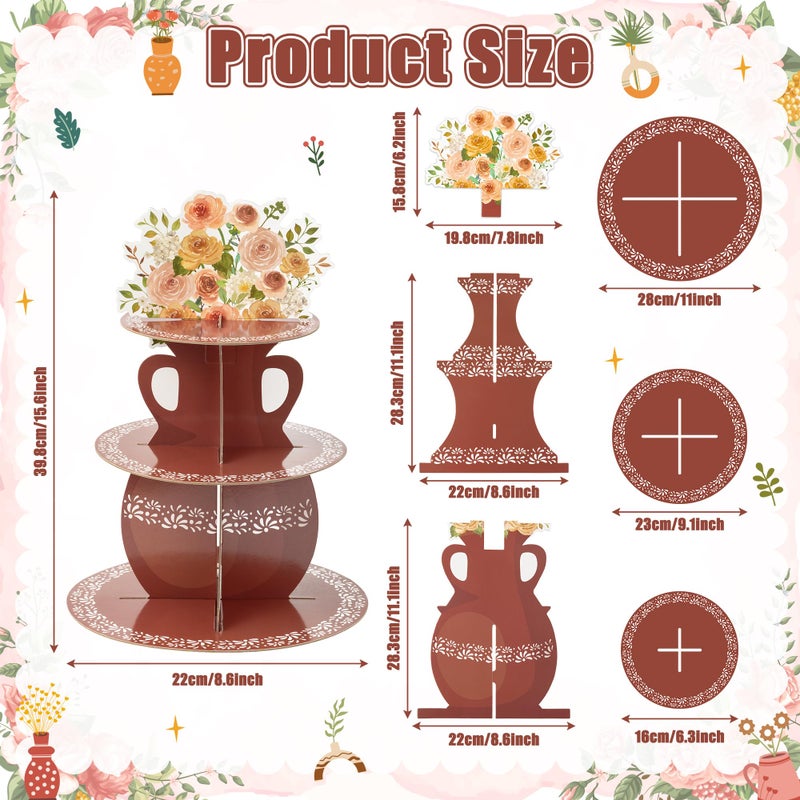 ANGOLIO De Barro Mexicanos Cupcake Stand Party Supplies - 3 Tier Mexican Flower Birthday Cupcake Tower Taco Dessert Holder Display Party Decorations for Wedding Baby Shower Birthday Fiesta (Brown) - Image 2