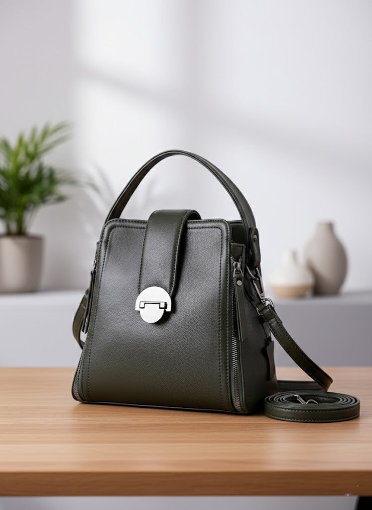 Chic Olive Green Women's Handbag with Shoulder Strap - Image 2