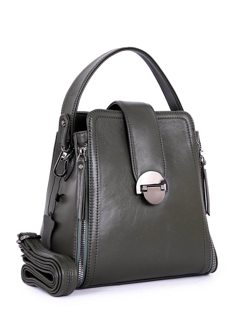 Chic Olive Green Women's Handbag with Shoulder Strap - Image 1