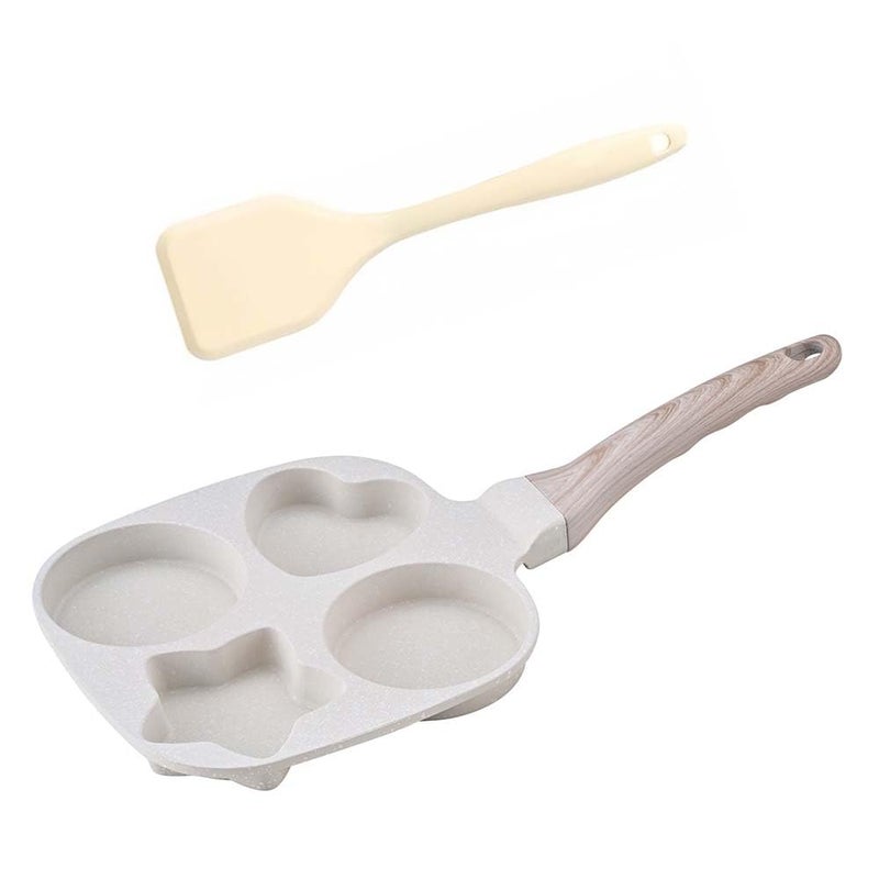COUEMT Nonstick 4-Cup Divided Grill Skillet,Equipped with a silicone spatula, Healthy Granite Egg Frying Pan with Anti-scald Handle, Breakfast Skillet for Eggs, Pancakes, Bacon (White) - Image 1