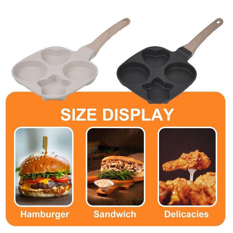 COUEMT Nonstick 4-Cup Divided Grill Skillet,Equipped with a silicone spatula, Healthy Granite Egg Frying Pan with Anti-scald Handle, Breakfast Skillet for Eggs, Pancakes, Bacon (White) - Image 5