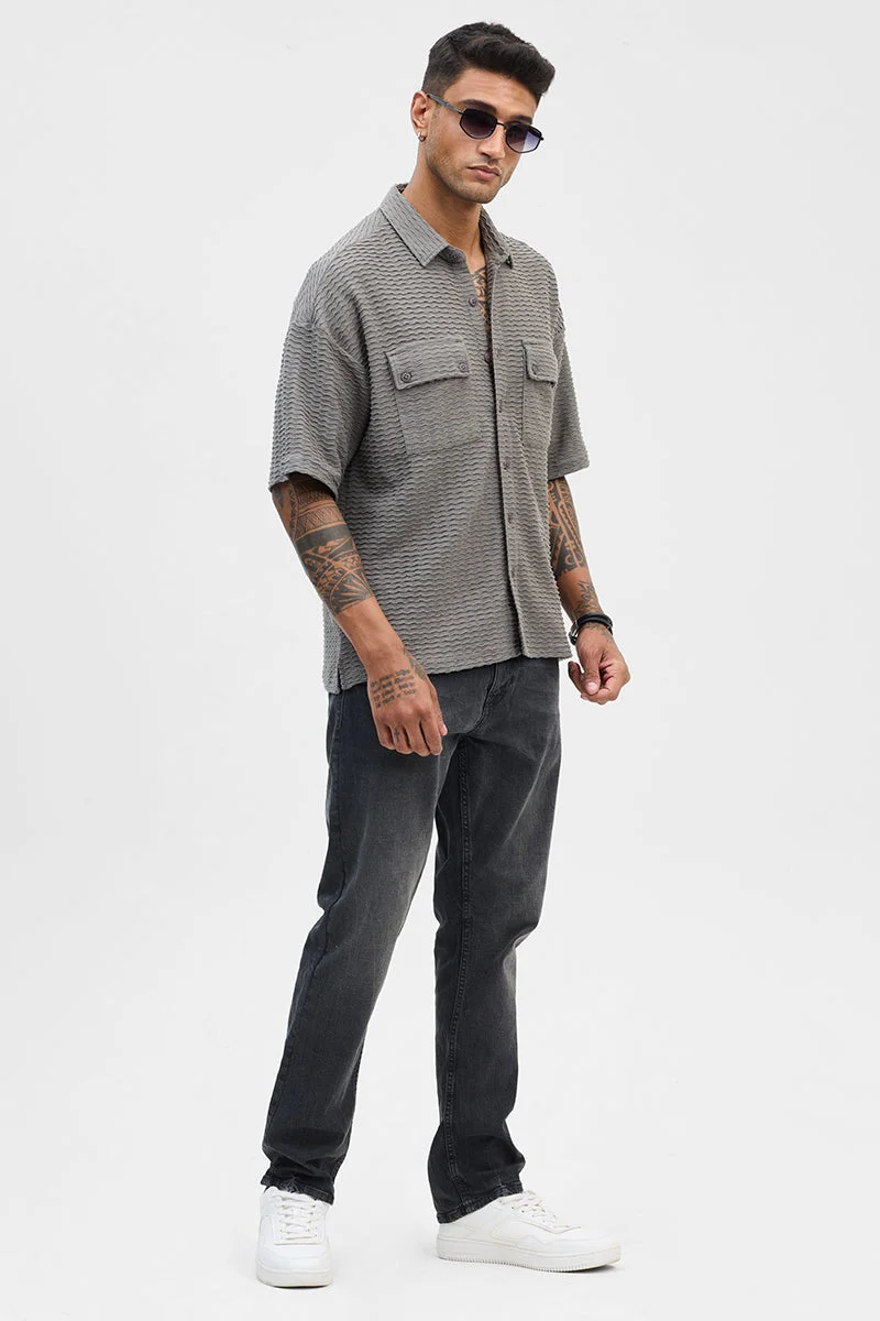SNITCH Grey Textured Oversized Fit Shirt