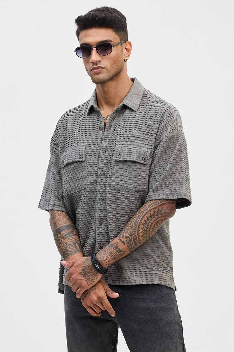 SNITCH Grey Textured Oversized Fit Shirt