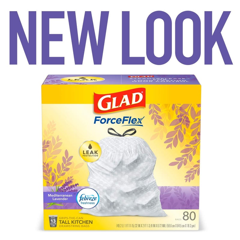 Glad ForceFlex Tall Kitchen Trash Bags, 13 Gallon, Gain Lavender, 80 Count (Package May Vary) - Image 2