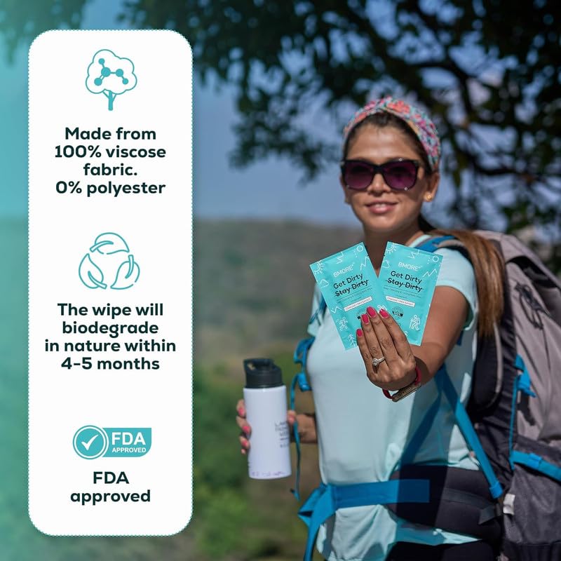 BMORE Biodegradable Individually Wrapped Face and Body Wet Wipes | Large 30x30 cm | Daily Use Travel and Outdoor | Charcoal and Mint Pocket Wipes (Pack of 100) - Image 4