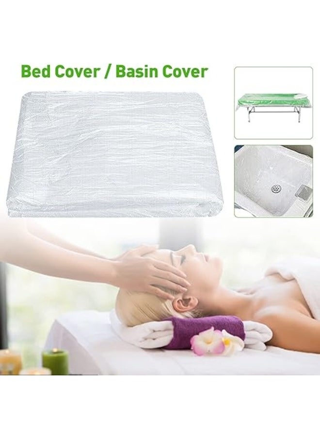 Pack of 90 Plastic Disposable Fitted Sheets for Massage Tables, Transparent Massage Sheet Cover, Waterproof Oil-Resistant Bed Sheet Disposable Massage Table Bed Sheet (120 x 220 cm - 90 Pieces)