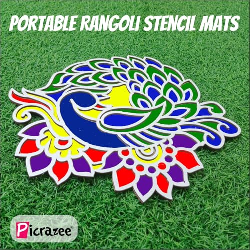 Picrazee Ready Rangoli Stencil Mats Easy to Use, Easy to Fill Rangoli Boards, Reusable Island Portable, Diwali Decoration for Home Office (11.7 inch) (D4) - Image 3