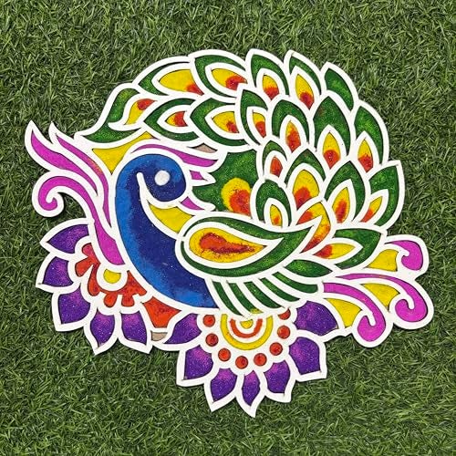 Picrazee Ready Rangoli Stencil Mats Easy to Use, Easy to Fill Rangoli Boards, Reusable Island Portable, Diwali Decoration for Home Office (11.7 inch) (D4) - Image 1