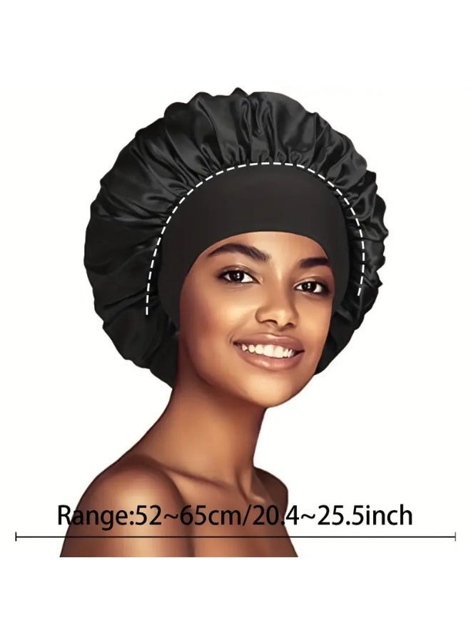 م اكس م قبعة من الحرير الساتان للنساء (عبوة من 3 قطع) وشاح ناعم مزدوج الجوانب للشعر المجعد وقبعة غطاء للرأس للنوم - قبعة نوم ناعمة ومريحة للعناية بالشعر وحمايته مقاس واحد (عبوة-أ) - Image 5