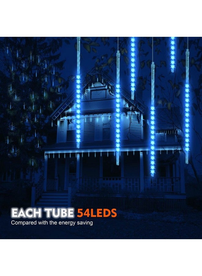 بلو فاير أضواء دش النيزك المطورة، 19.68 بوصة 10 أنابيب 540 مصباح ليد أضواء جليدية خارجية لعيد الميلاد، أضواء مقاومة للماء لسقوط المطر لشجرة العطلة أو الشرفة أو الفناء أو السطح أو ديكور الحفلات (أزرق) - Image 5