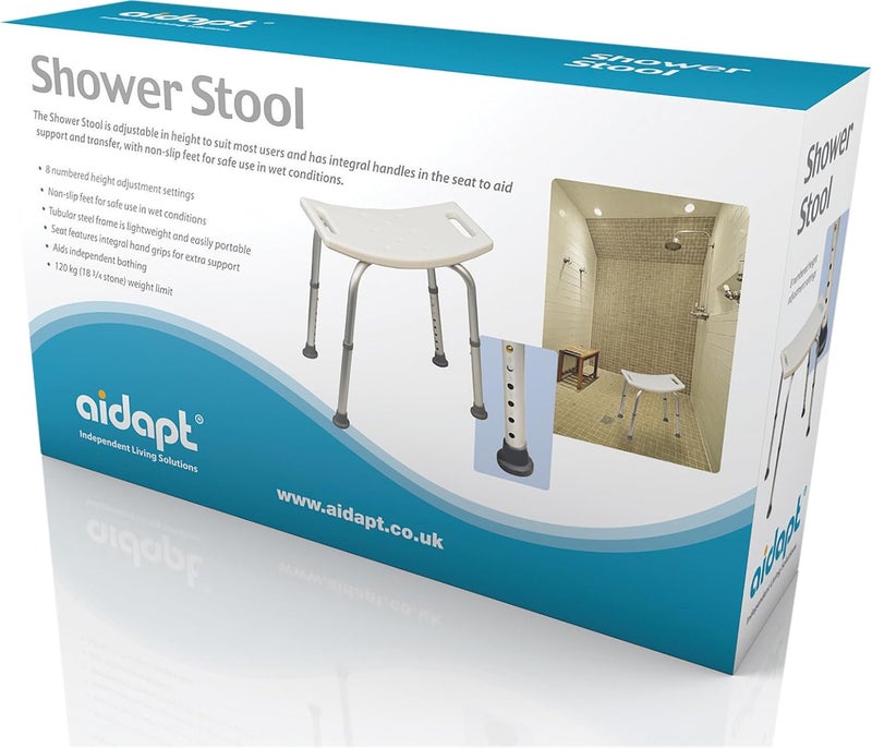 Aidapt Height Adjustable Shower and Bath Stool with Anti slip Feet Easy Clean Surface and Hand Grip to Aid Stability For Users Who are Elderly Disabled Pregnant or Unsteady on their Feet - Image 2