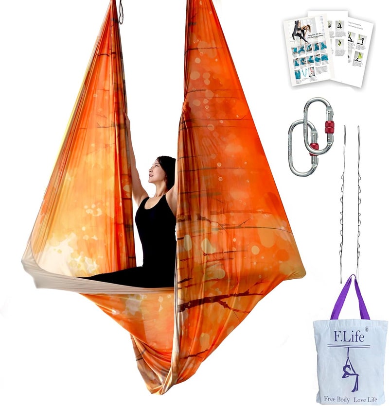 Flife Aerial Yoga Hammock kit- Yoga Swing Multicolor 5 yards-Flying Yoga Include Daisy Chain,Carabiner and Pose Guide - Image 1