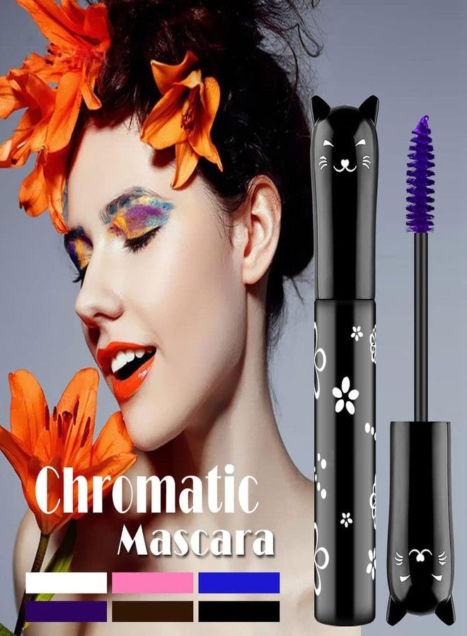Easilydays 6 Colors Colored Waterproof Mascara for Eyelashes Set, Colorful Mascara Long Lasting Thick Mascara Rainbow Color Fiber Charming Mascara Makeup, Cosplay Brown White Black Pink Purple Blue Eye Lashes Party Stage Use (#03 Purple) - Image 2