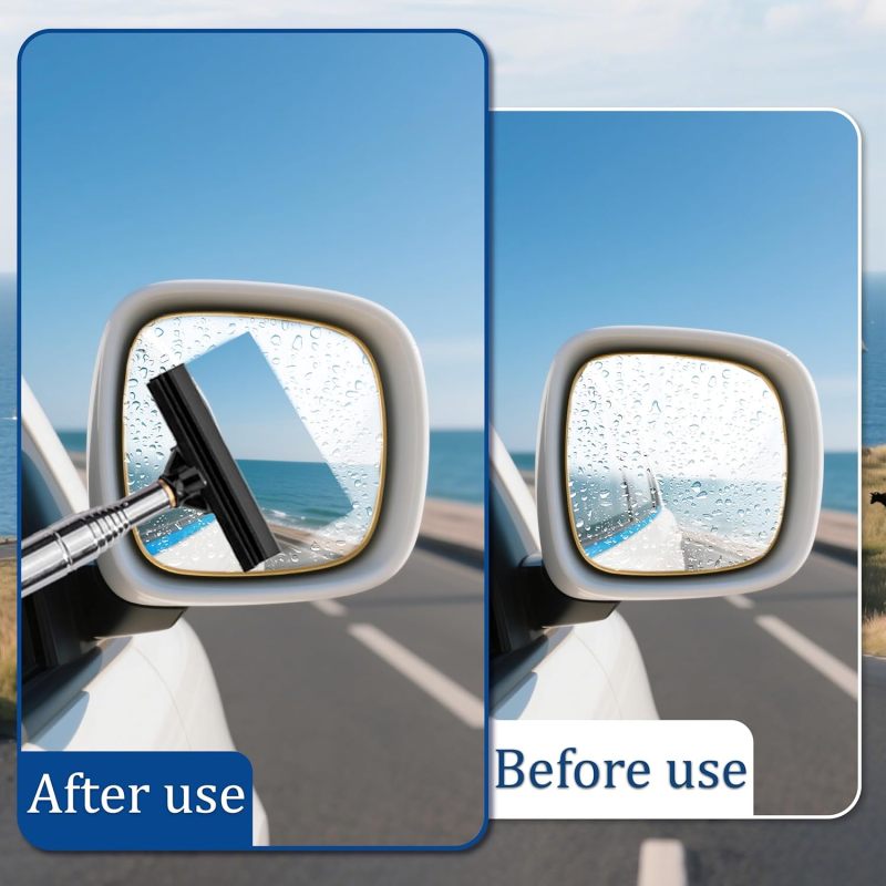 Retractable Side Mirror Squeegee 22-98Cm X 6.5Cm Black - Non-Scratch Natural Rubber Blade Telescopic Handle Portable Car Window Cleaner for Rainy Weather Home Glass - Image 4
