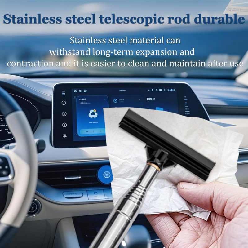 Retractable Side Mirror Squeegee 22-98Cm X 6.5Cm Black - Non-Scratch Natural Rubber Blade Telescopic Handle Portable Car Window Cleaner for Rainy Weather Home Glass - Image 5