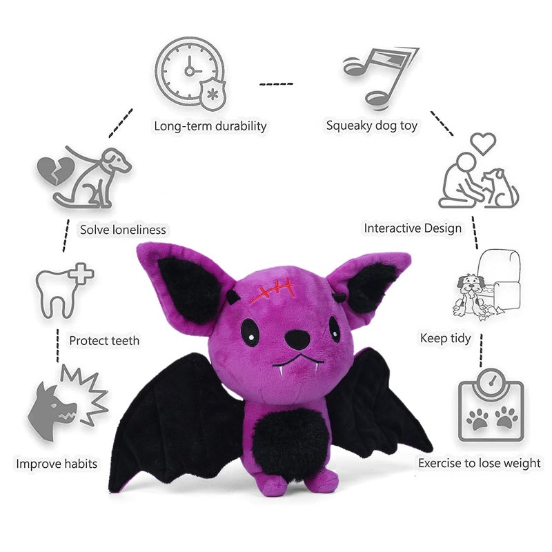 Blnboimrun Dog Toys for Aggressive Chewers, Squeaky Plush Bat with Crinkle Paper, Durable Interactive Chew Toys for Small, Medium & Large Dogs, Indoor Outdoor Play Pet Gift - Image 3