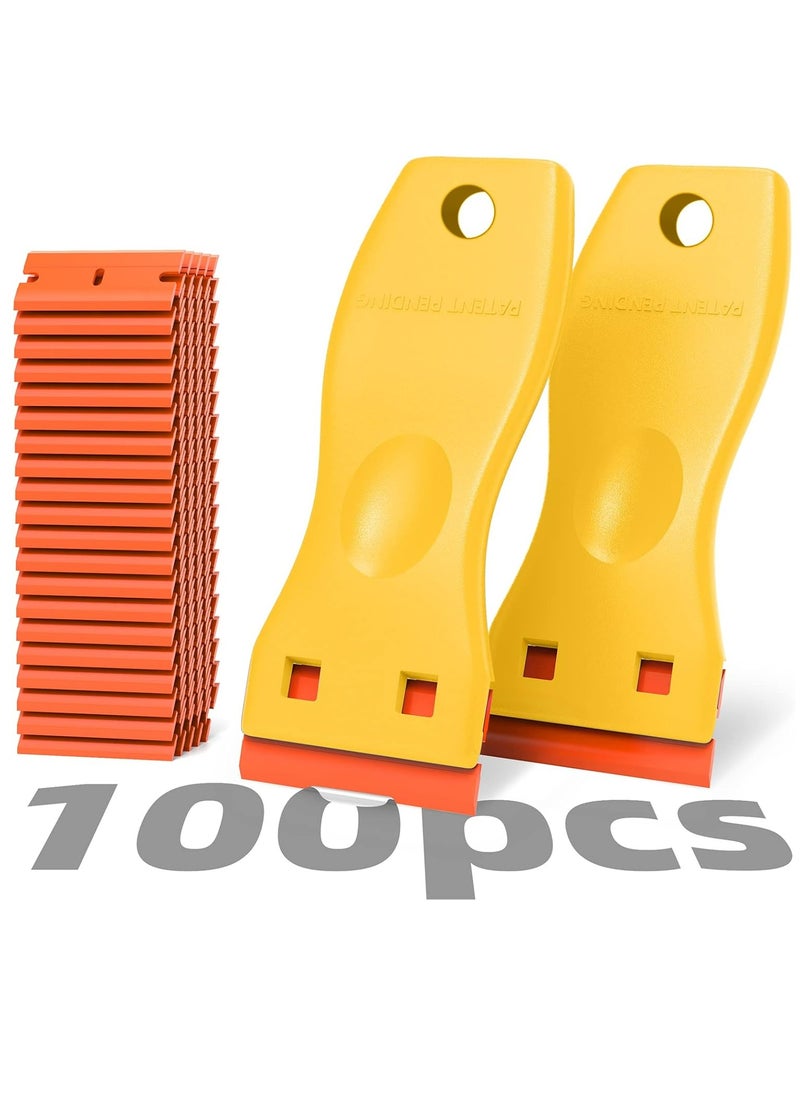 Oasisgalore 2-Pack Plastic Razor Blade Scrapers with 100 Blades for Window Floor No-Scratch Paint, Sticker & Vinyl Removal  - Image 1