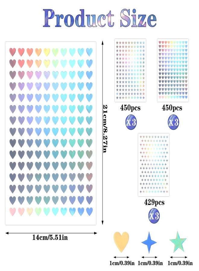 Ymapinc 1350 Pcs Tiny Star Stickers, Heart Stickers Self-Adhesive Mini Holographic Sticker for Reward, 9 Sheets Star Heart Sticker for School Planner, Behavior Chart, Home Decoration - Image 2