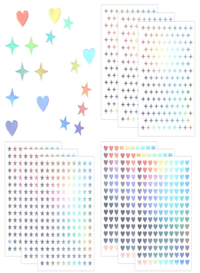 Ymapinc 1350 Pcs Tiny Star Stickers, Heart Stickers Self-Adhesive Mini Holographic Sticker for Reward, 9 Sheets Star Heart Sticker for School Planner, Behavior Chart, Home Decoration - Image 1