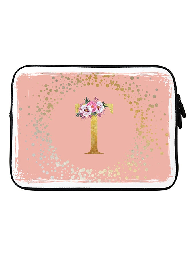 Stylizedd Laptop Sleeve Bag for Macbook 13, 14, 15, 16 inch- Custom Monogram Initial Letter Floral Pattern Alphabet - T  (Rose Pink)  - Image 1